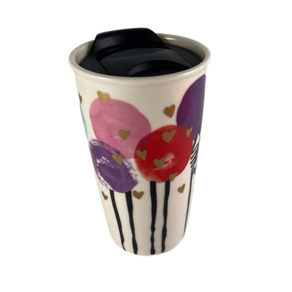 Starbucks 12oz DW Ceramic Hearts and Balloons Travel Cup, EUC 2016 Collectible - Picture 2 of 8